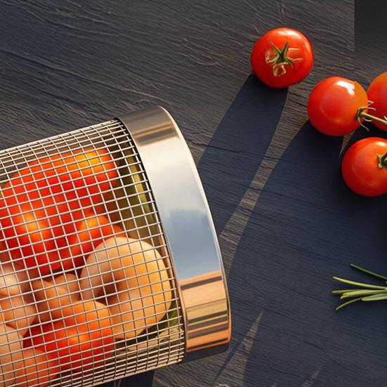 Rolling Grill Basket Stainless Steel Meat Shrimp Vegetables BBQ Grilling Net