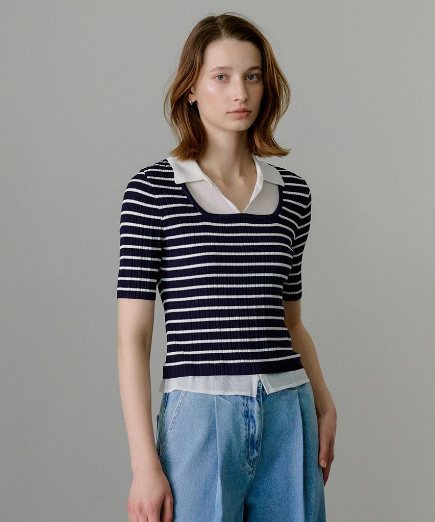 Ollibeudeollibeu Knit Layered Ribbed Slim Fit Pullover Ok6Xp4310