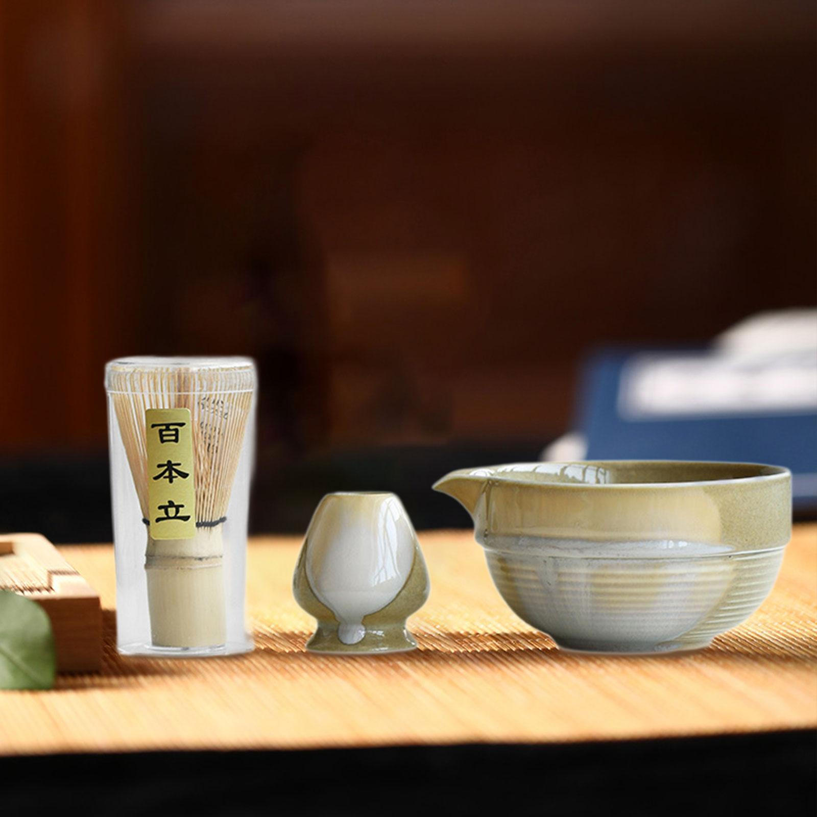 

Набор для японской матча-чайной церемонии из 3 предметов, ручной работы, портативная керамическая чаша для дома B