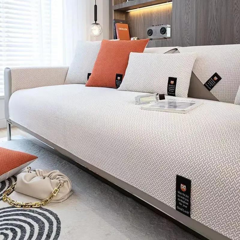 Luxury Non-slip Sofa Towel for Living Room Solid Color Grid Sofa Cover Four Season Universal Chenille Couch Cushions Slipcover