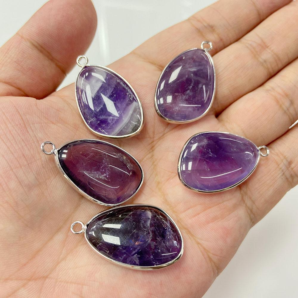 2pcs 20x30mm Natural Crystal Gem Mineral Stone Pendant Charm For Making Necklace Earrings Jewelry Silver Color Border