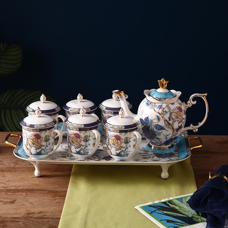 British High-End Complete Tea Set, Household Cold Water Teapot, Ceramic Light Luxury Tea Cup With Lid, Water Set With Tray