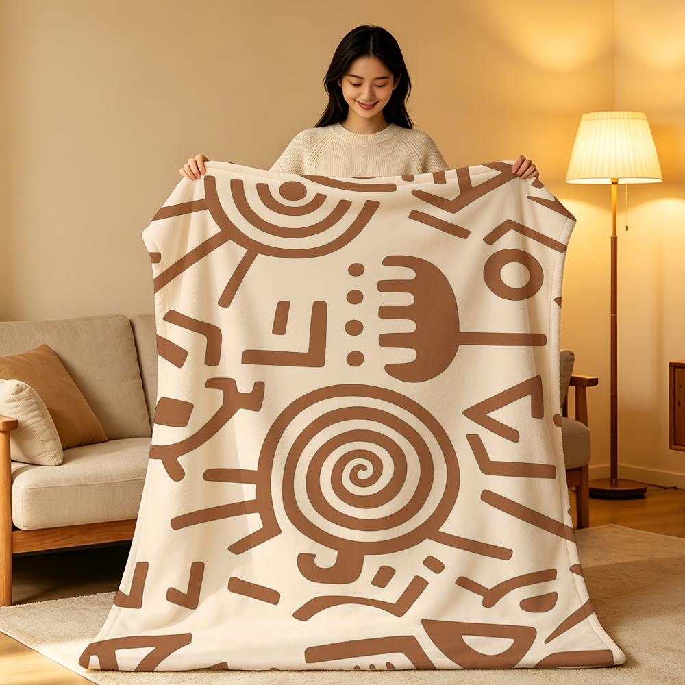 Art African Style Fabric Print Throw High-Density Short Plush Blanket Soft Skin-Friendly for Sofa Nap Air-Conditioned Room