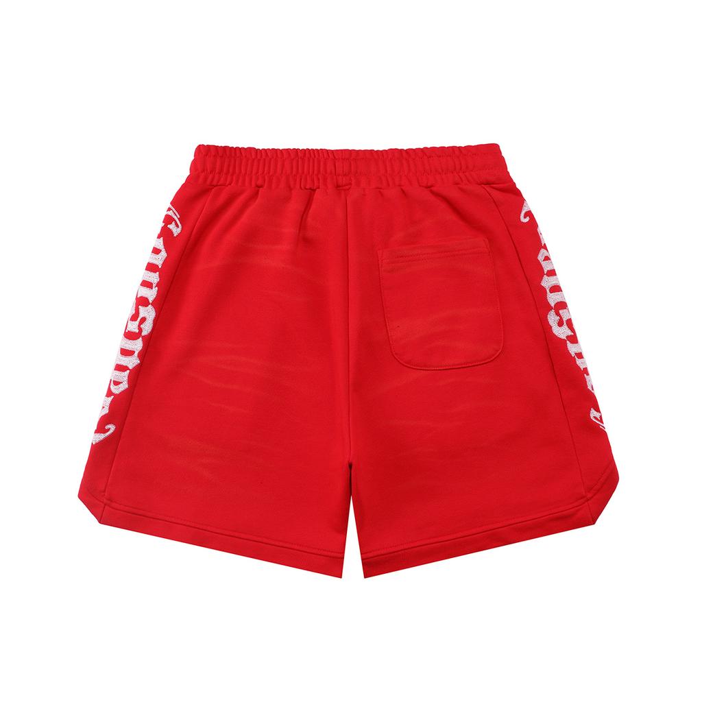Men's Gothic Embroidered Shorts Washed Vintage Hip Hop Streetwear Loose Sweat Shorts