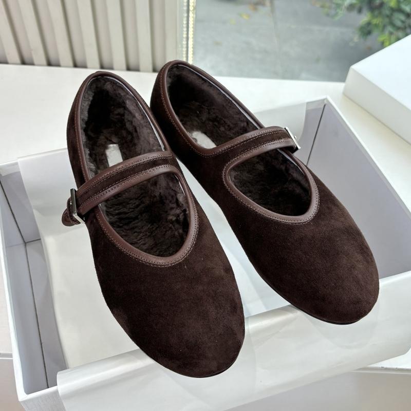 New Ballet Falt Shoes Women Suede Leather Mary Jane Shoes Warm Wool Lining Round Toe Buckle Strappy Cozy Women Casual Shoes