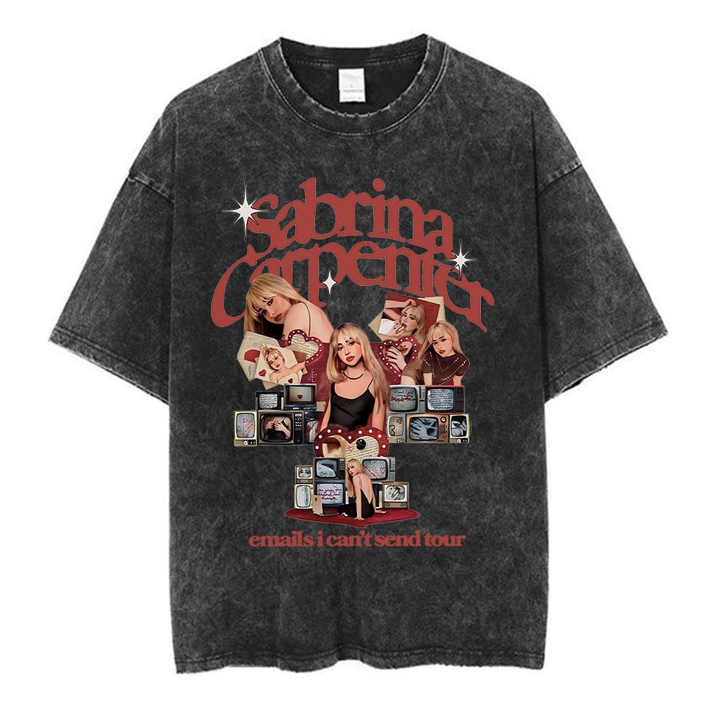 Sabrina Carpenter Short N Sweet Tour Washed Graphic Tshirt Men Women Summer Cotton Casual Oversized Short Sleeve T Shirts Tops