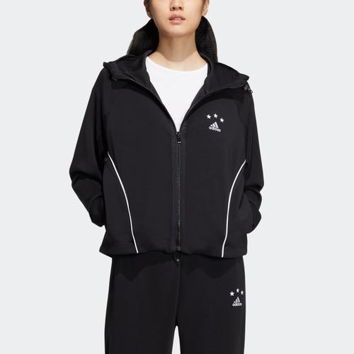 adidas Foc Kn Jkt Long-Sleeve Hoodie Jacket with Logo Print for Women, Black