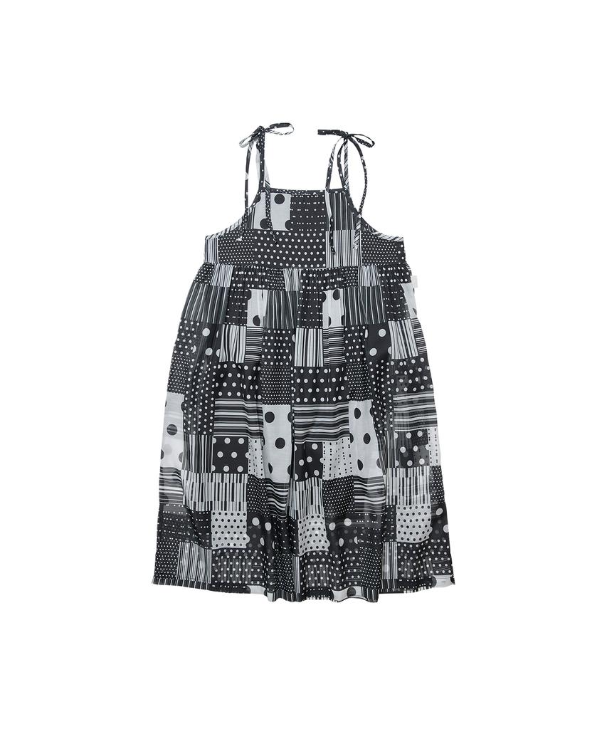 Goteu Patchwork Graphic Camisole Dress - Black