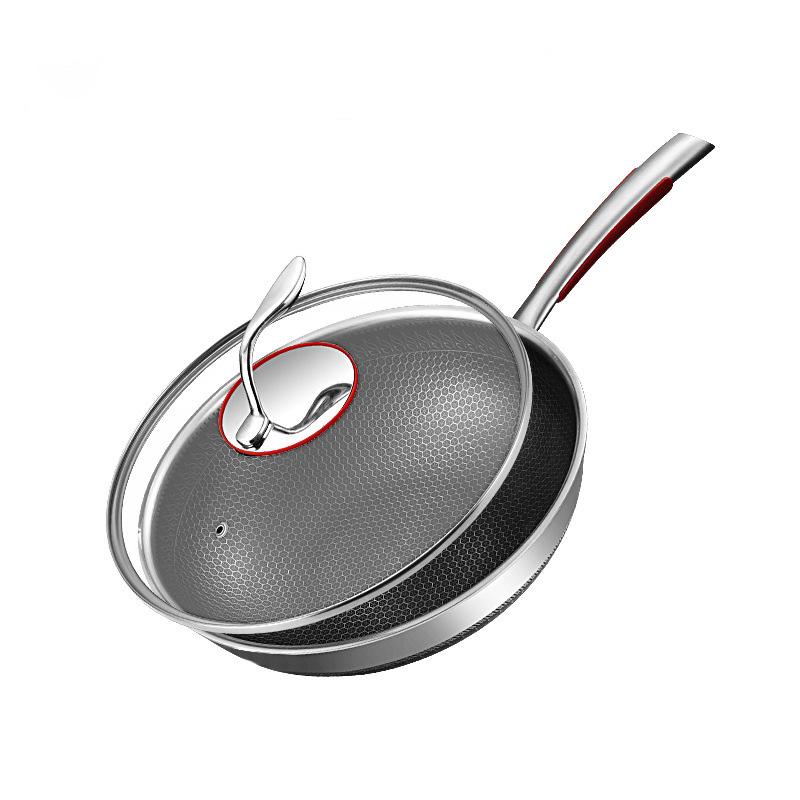 

High Quality 316 Stainless Steel Frying Pan Honeycomb Stainless Steel Nonstick Frying Pan with Lid Cookware Cooking Pan