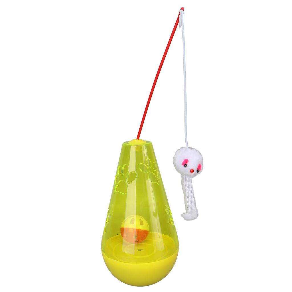 Katze Stehaufmännchen Spielzeug Katze Eingebaute Glockenkugel Interaktives Snack-Spielzeug mit Plüschmaus Katzenstab für Wohnungskatzen Kätzchen Gelb