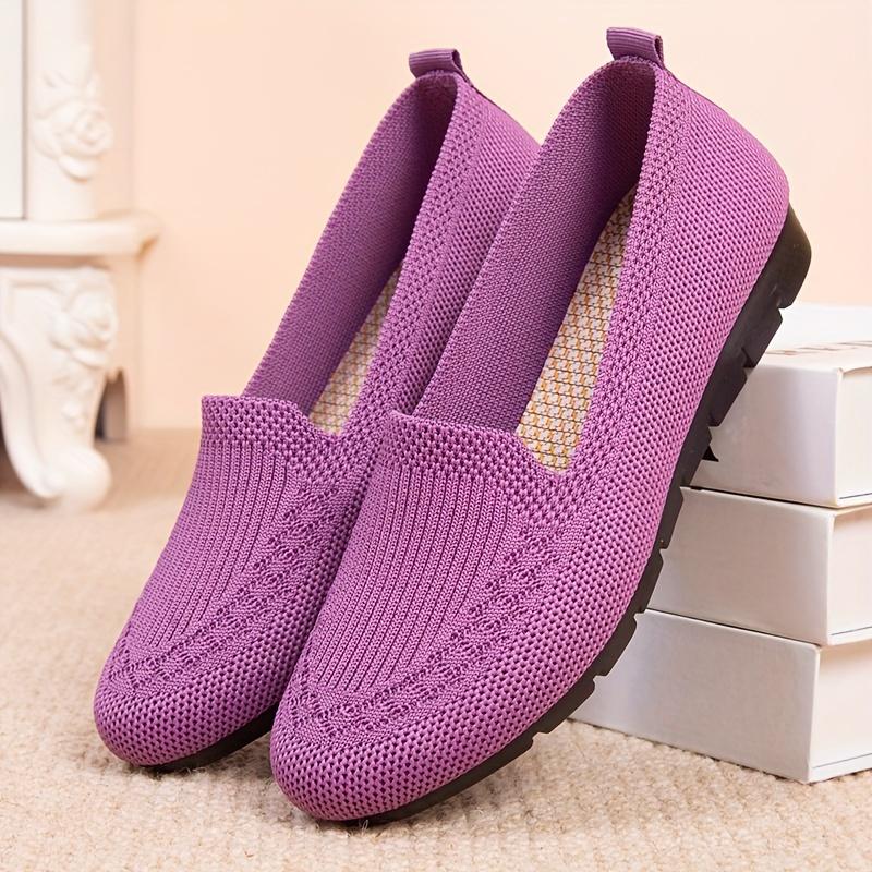 Mocassini traspiranti in rete tinta unita alla moda da donna, scarpe basse slip-on comode in tessuto intrecciato, scarpe casual da passeggio resistenti all'usura, scarpe da mamma