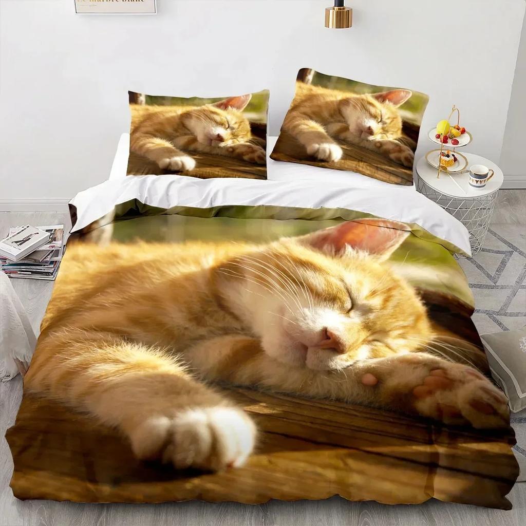 High-End Premium New 3D Print Animal Cat Comfortable Duvet Comfortable Quilt Cover Pilowcase Beding Set Children Bedrom Decoration Home Textile