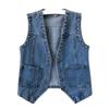 Plus Size Women's Denim Vest Korean Sleeveless Denim Vest Loose Belly Cover Jacket Trend Female Tops