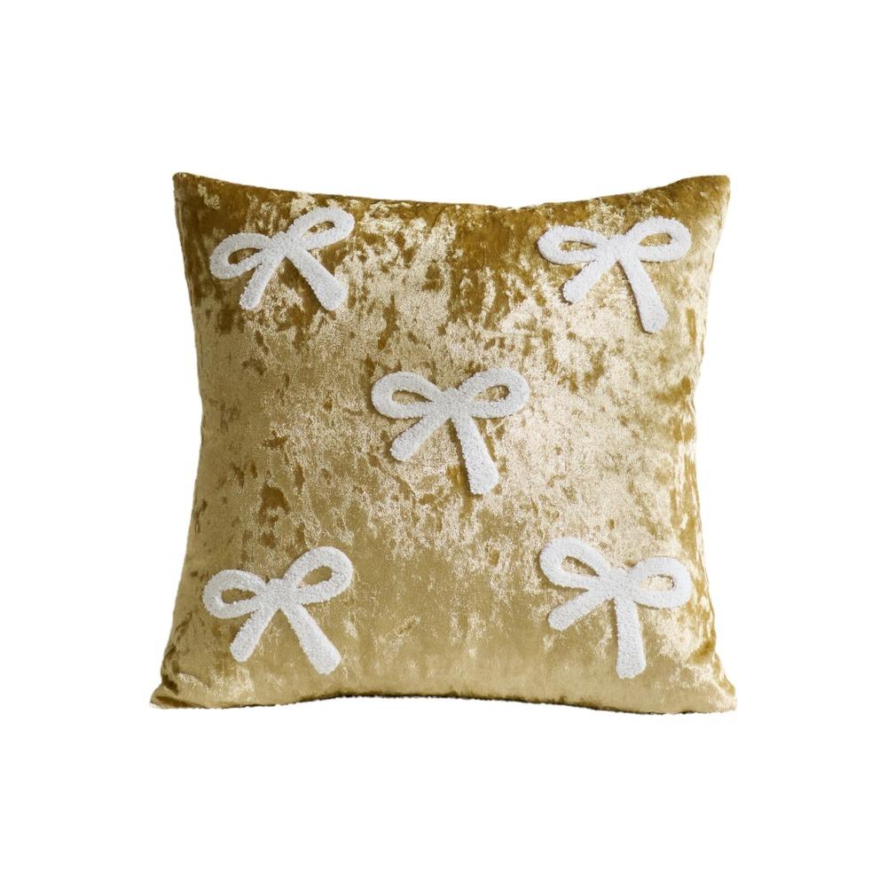 Cute Velvet Sofa Pillow Cover Luxury Soft Cushion Cover with Bow Embroidery Decorative Bow Pillow Case Sofa Decor