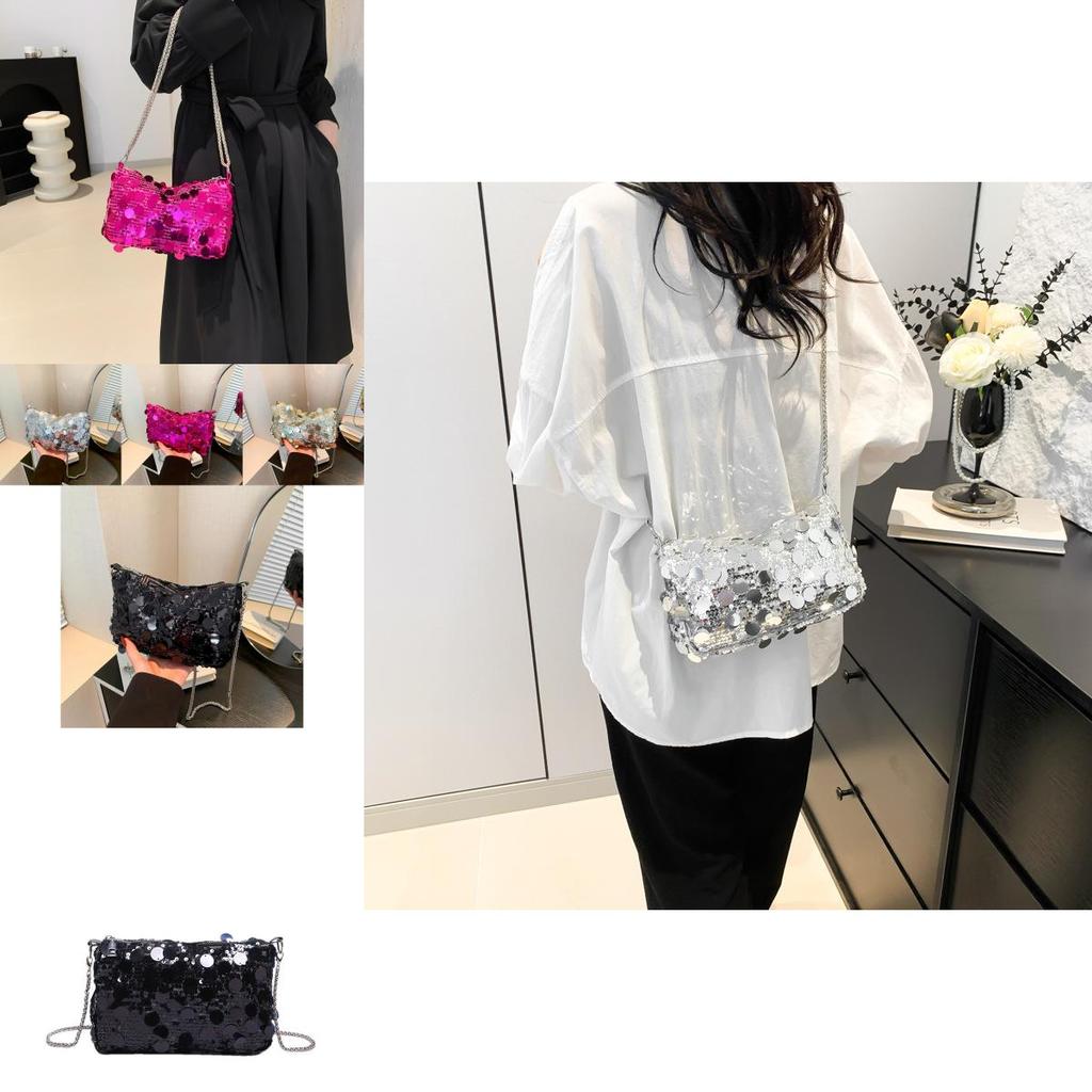 Stilvolle Koreanische Pailletten-Abendtasche Für Damen In Gold Silber Knallpink Und Schwarz 2024