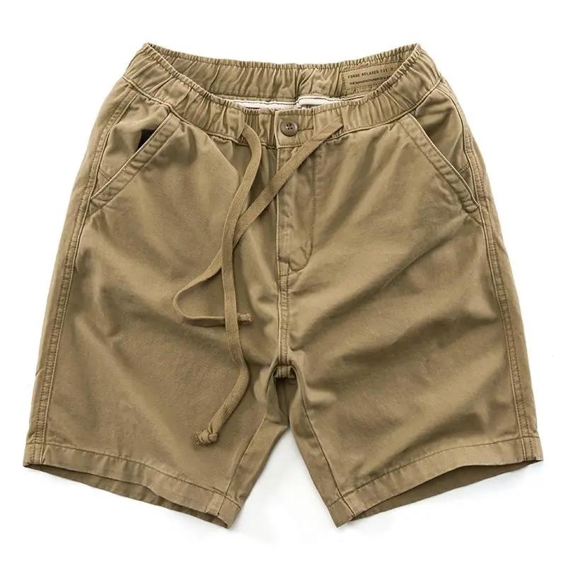 Men's Summer Straight Casual Sports Shorts Washed Workwear Elastic Waist Five Trousers
