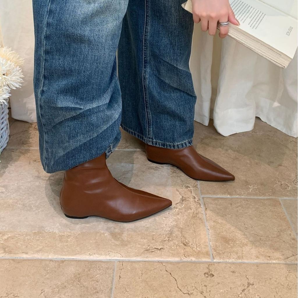 Inner heightening pointed short boots women's rear zipper autumn new thin versatile fashion low heel thin boots women