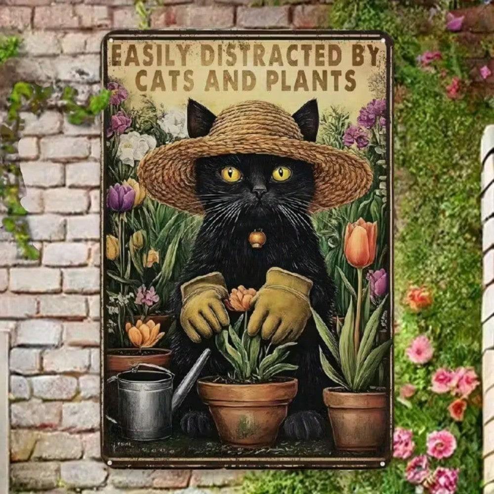 Vintage Metal Cat Wall Art Rustic Tin Sign 8x12 Inch Funny Garden Decor 20x30