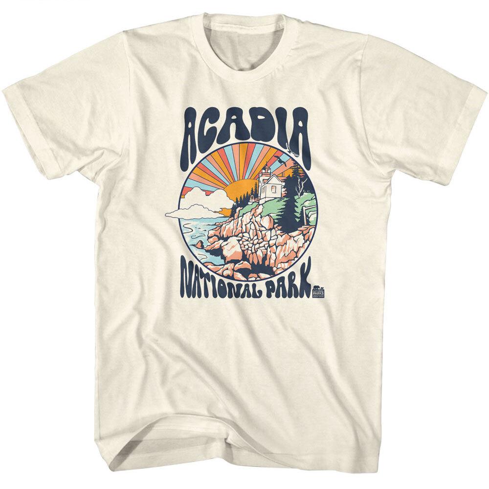 United States National Parks Acadia Lighthouse Colorful Sun Men T Shirt XL