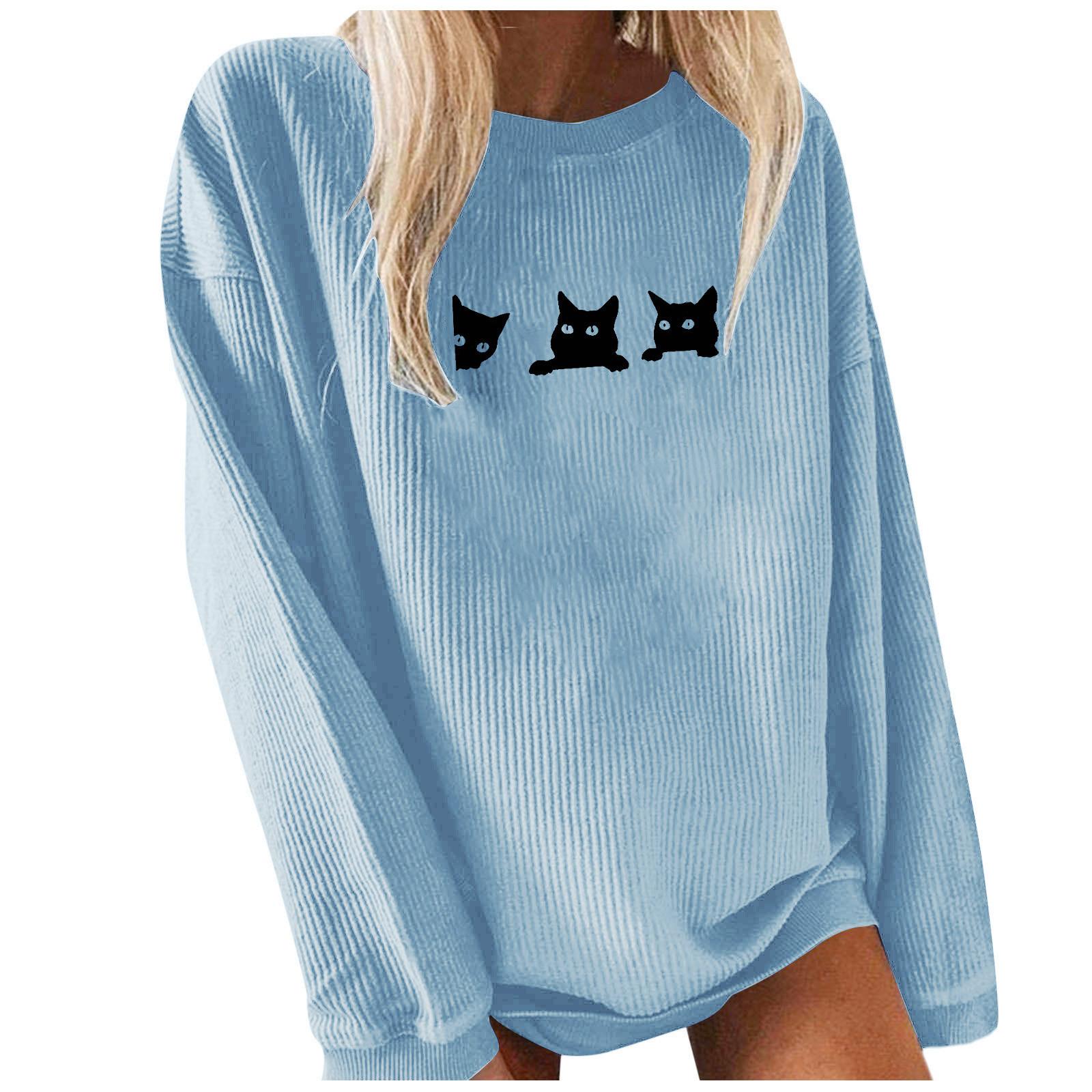 

(SU)Женский пуловер с принтом кошки, удобные толстовки с длинными рукавами, топы