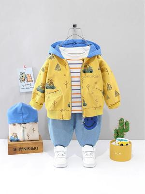 Conjunto de Suéter de Tricô de Manga Longa Estilo Coreano para Meninos - Roupa de Bebê Tendência de Três Peças para Primavera e Outono 2021.