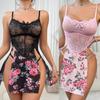 Damen Nachtwäsche Spaghettiträger Kleid Transparent Sexy Nachthemden Spitze Pyjama Sexy Set Lingerie