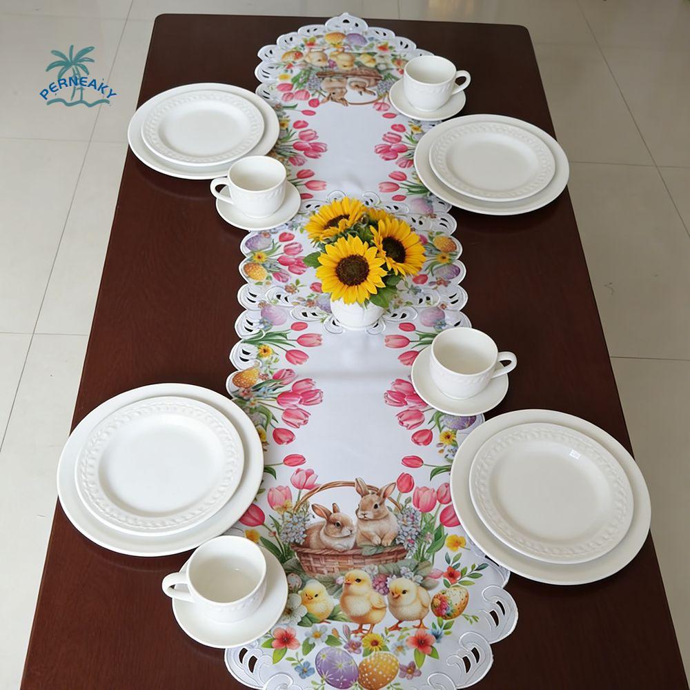 Little Chick Easter Table Flag Waterproof Anti Slip Table Cover Oil-resistant Anti-scalding Rabbit Dining Table Cloth Hotel