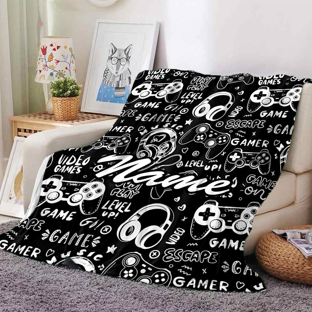 Custom Name Game Controller Theme Printed Blanket - Perfect for Couch, Bed, Travel & Outdoor Use | Machine Washable, Cozy & Durable.