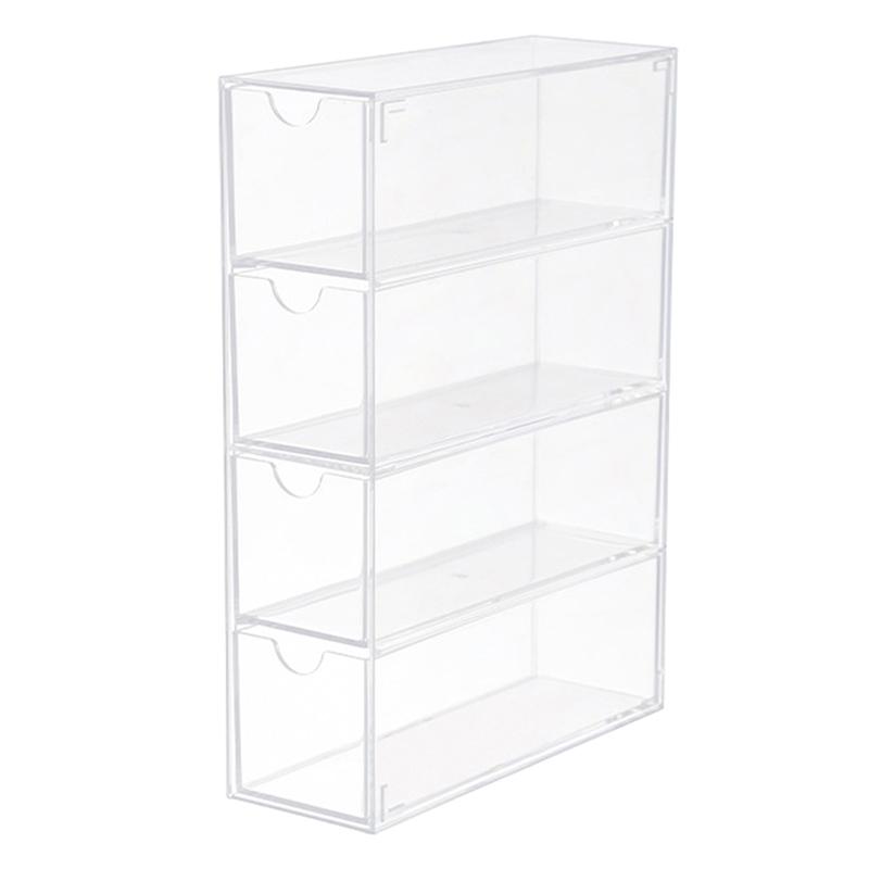 4-Layer Plastic Drawer Storage Box Transparent Dustproof Glasses Storage Rack