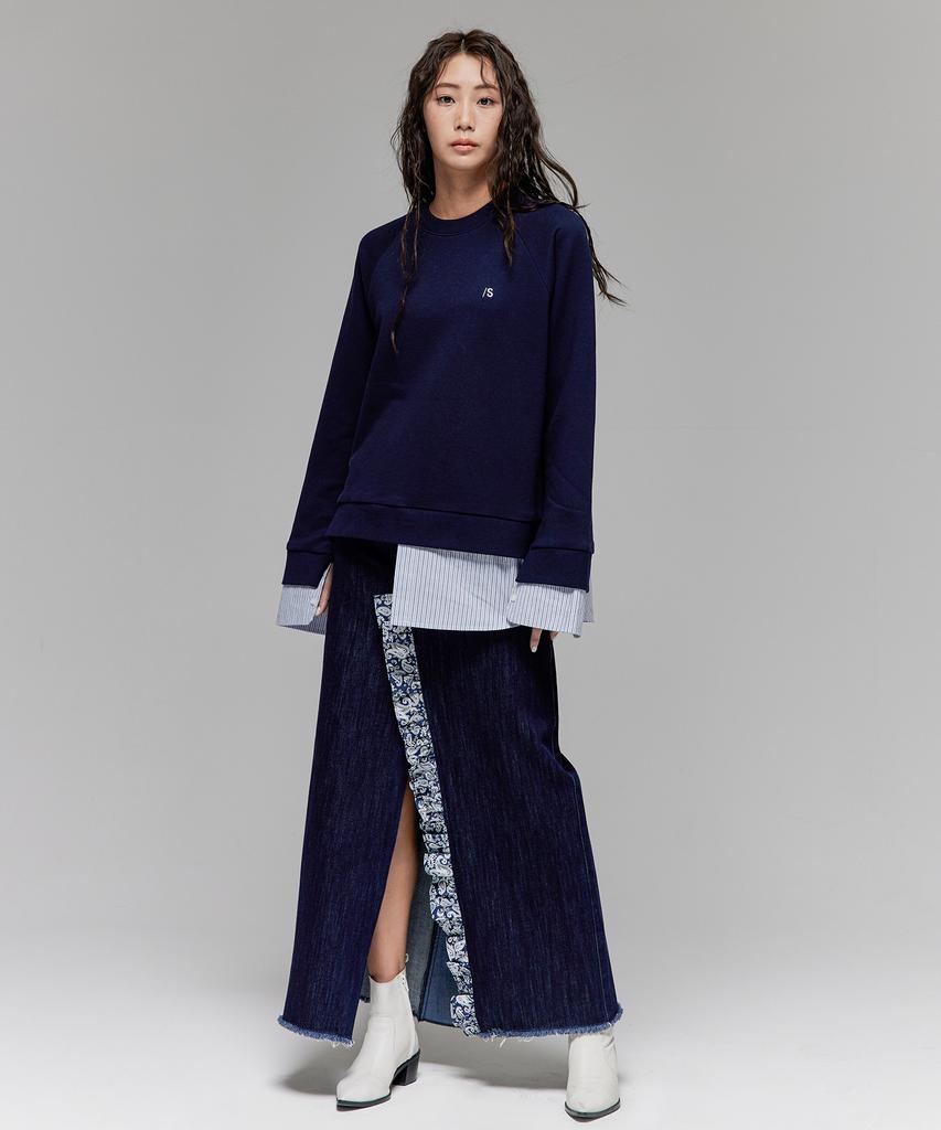 Monkey Flower Pants Remodeling Paisley Patch Long Denim Skirt/Sf7Wdp01F