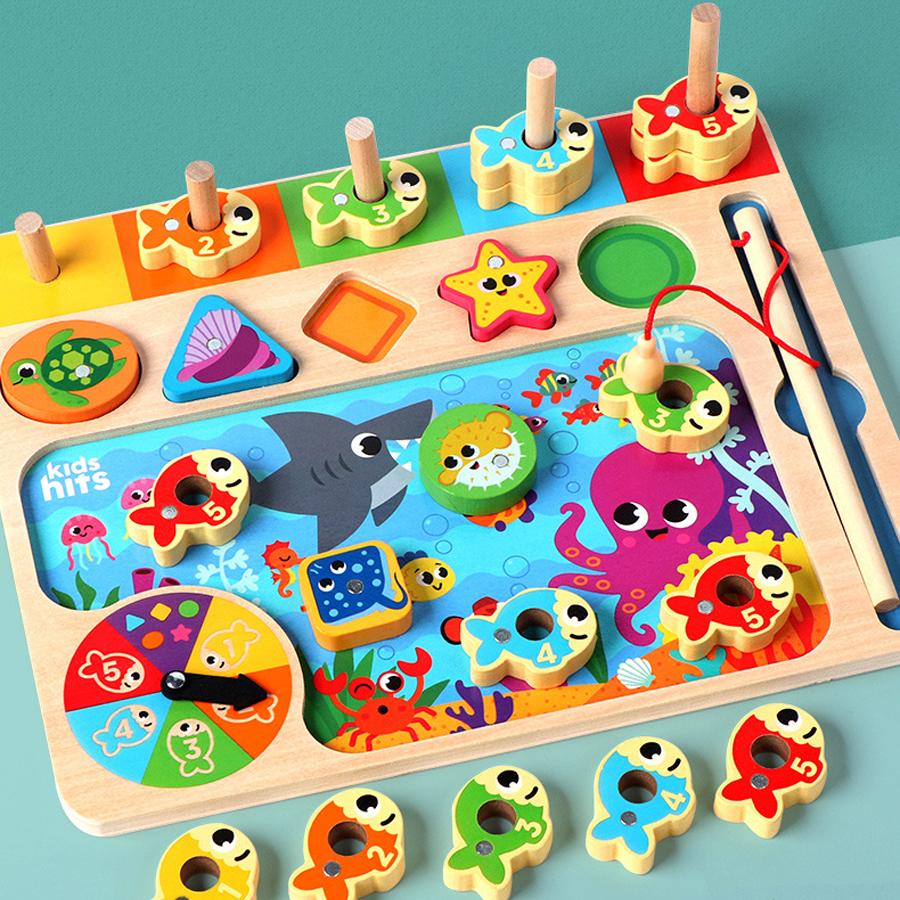 Baby Montessori Educational Wooden Math Toys Children Busy Board Count Shape Colors Match Fishing Puzzle Learning Toys Gifts