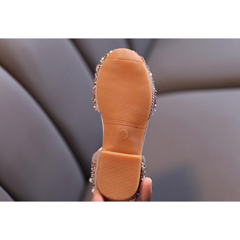 Girls’ Single Shoes Spring/Autumn New Arrival Pearl Rhinestone Bow Small/Middle Child Dance Shoes Performance Shoes Semi-open Shoes