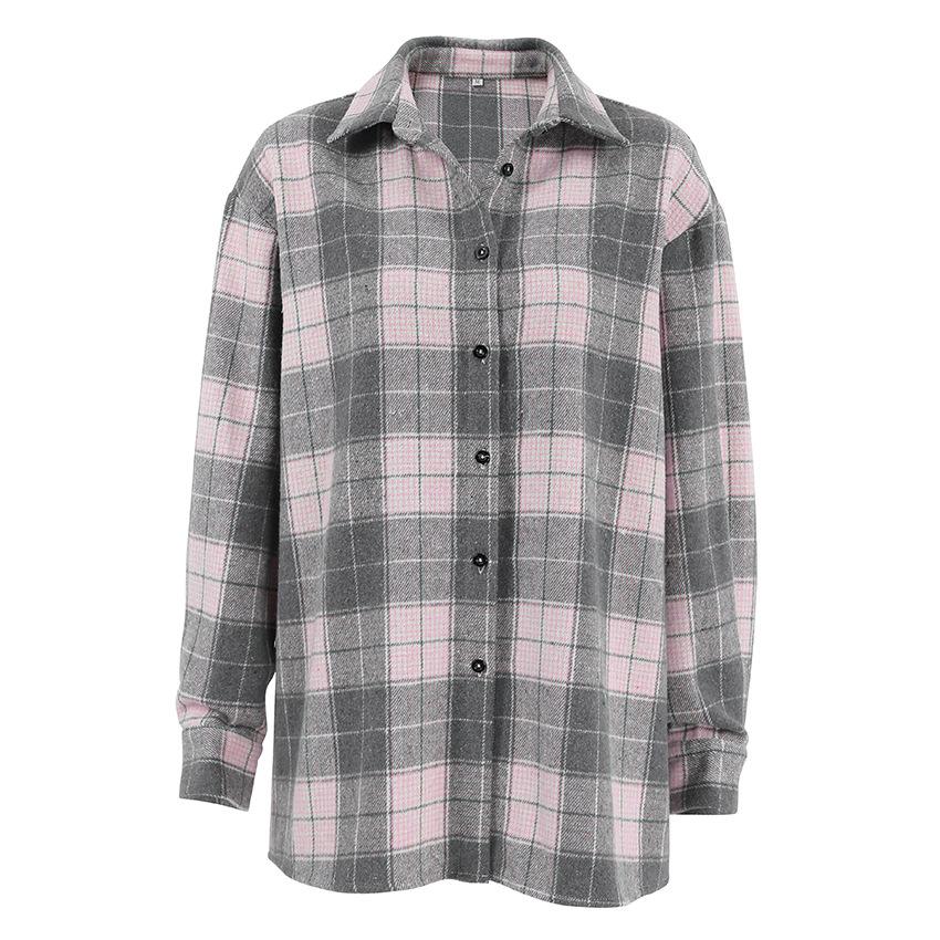 1116 Spring commuter fashion loose color matching plaid shirt stacked casual women's shirt cardigan wholesale women's clothing