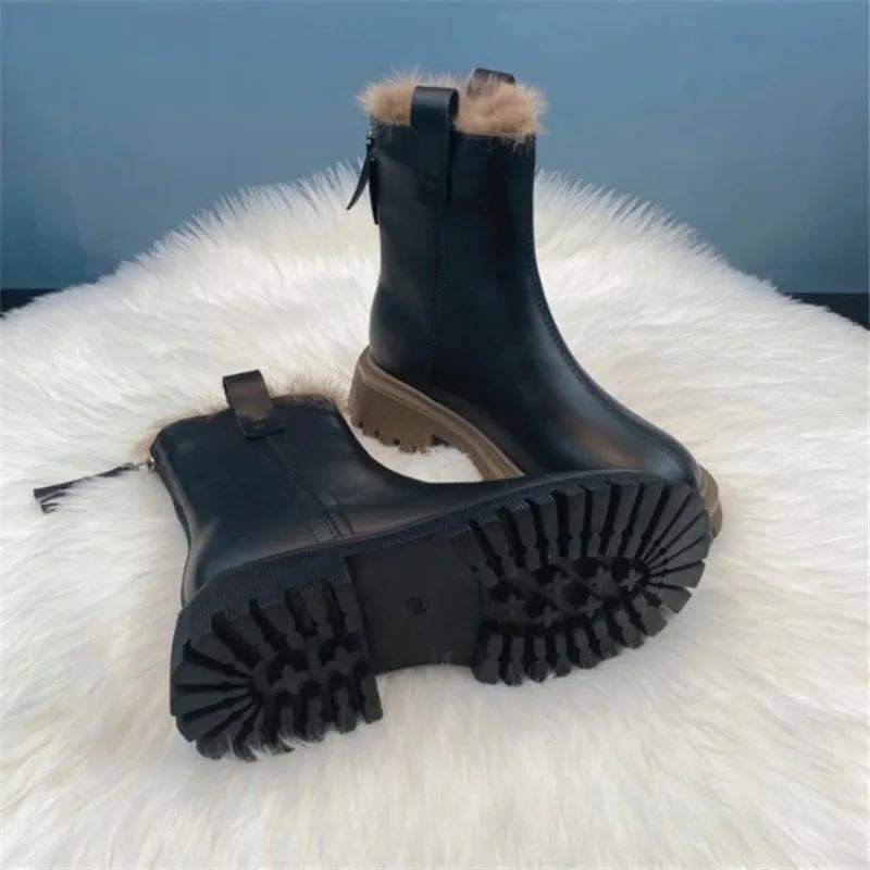 Chunky Ladies Shoes Platform Elegant With Medium Heels Anti Slip Women's Snow Boots Skid Winter 2024 Novelty Hot Protective Boot
