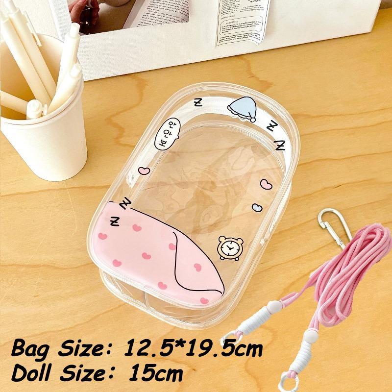 Original Design Transparent PVC Storage Bags for Women Kawaii Doll Storage Bag with Colorful Lanyard Plush Doll Display 2025 New