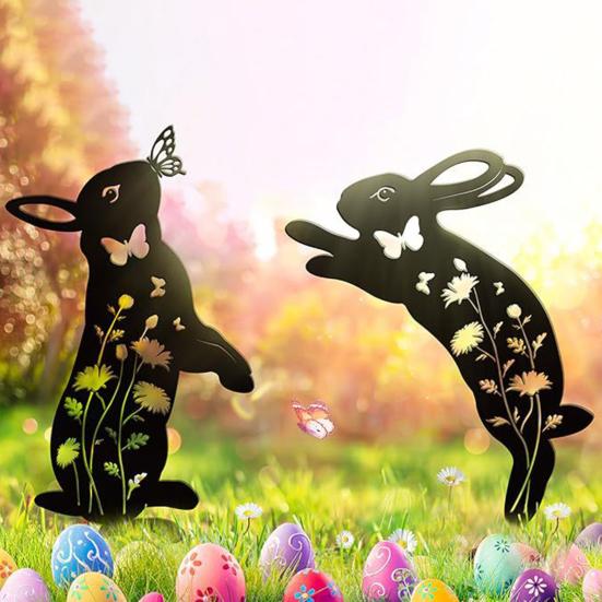 1/2Pcs Garden Stake Hollow Cat Dog Rabbit Design Decorative Outdoor Yard Art Stake Patio Garden Accessory