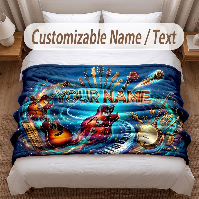 Music General Theme Soft Blanket Personalized Custom Name Text Print Warm Blanket Home Sofa Bedroom Decor