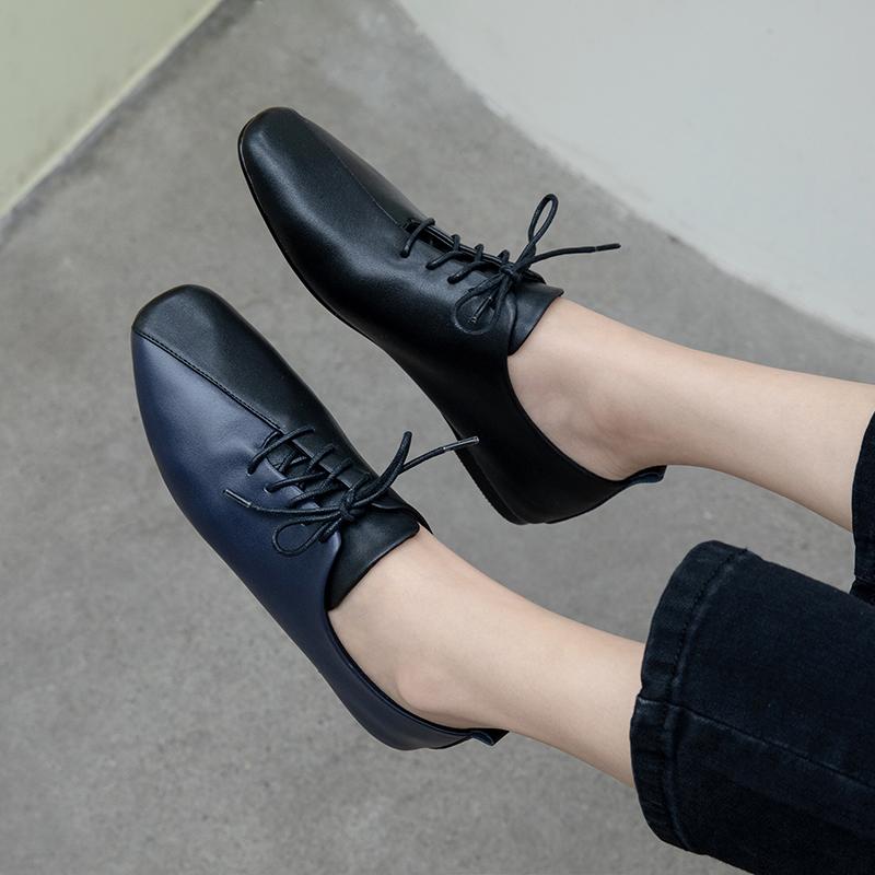 2024 Women Flats Oxfords Shoes Natural Genuine Leather Flat Casual Shoes Cow Leather Mixed Colors Square Toe Shoes Lady 33-43