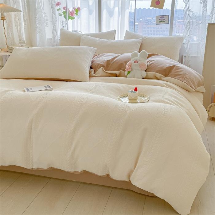 Class A Maternal And Infant Grade Cotton Three-Layer Yarn Four-Piece Set Of Pure Cotton Single Double Bed Sheet Quilt Cover Soft Three-Dimensional
