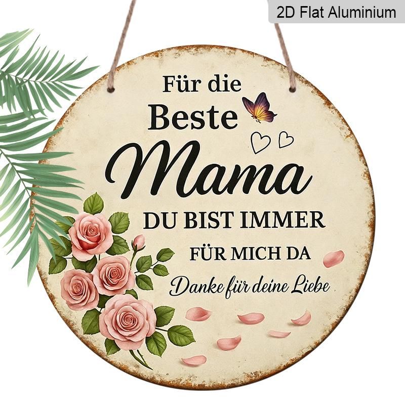 

2D Flat, 1pc Vintage Aluminum Sign (7.87 x7.87 ), German Best Mom Warm Quote with Rose Petals Plaque, Ideal for Bedroom Living Room Dining Room 1pc
