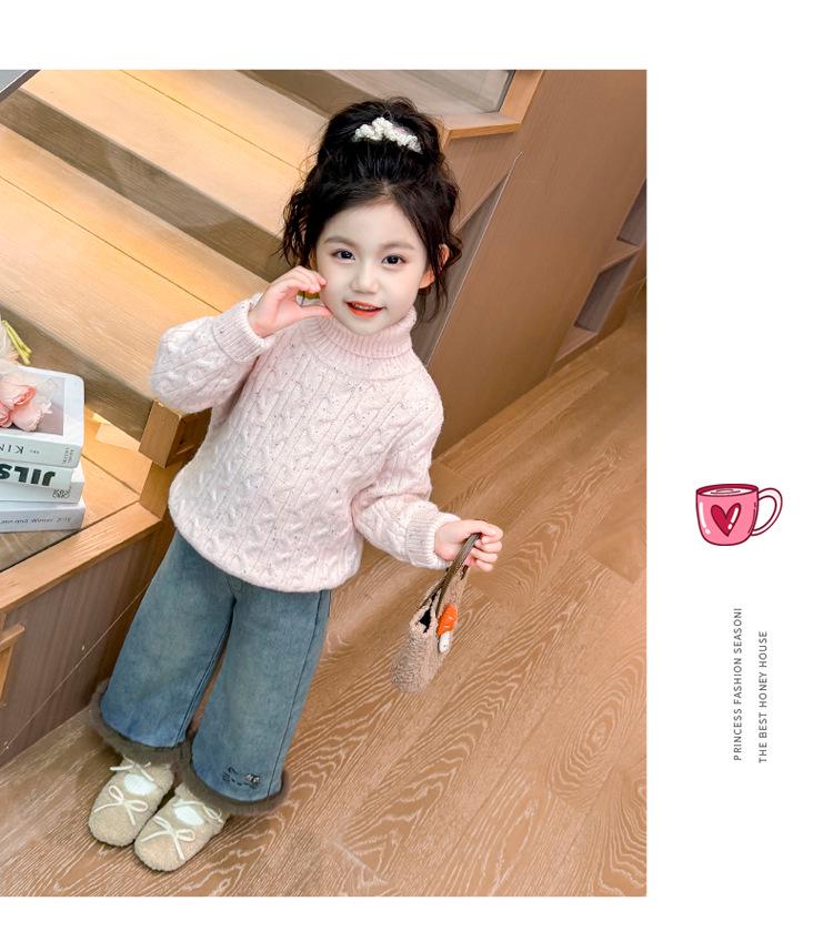 Flickors fleecefodrade kattbyxor: Vinter 2025 Raka Jeans