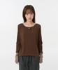 OHESHIO Shirring Color Block Long Sleeve, Brown
