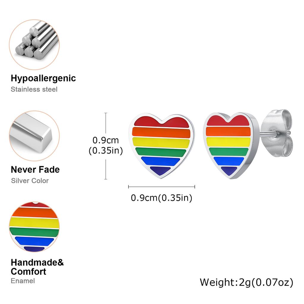 Vnox Stainless Steel Rainbow Heart Earrings For Women,Dainty Women's Stud Earring,Fashion Jewelry With Metallic Shine Party Wear