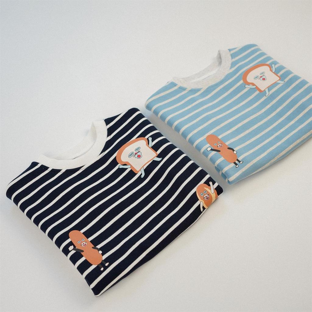 Kids' Striped Cartoon Hoodie - Autumn 2025 Korean Style Long Sleeve Unisex Pullover