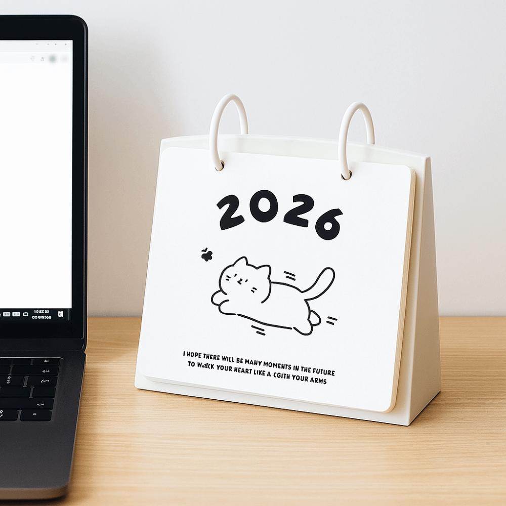 Plastic 2026 Desktop Calendar Cat Pattern Table Planner Standing Flip Calendar  School