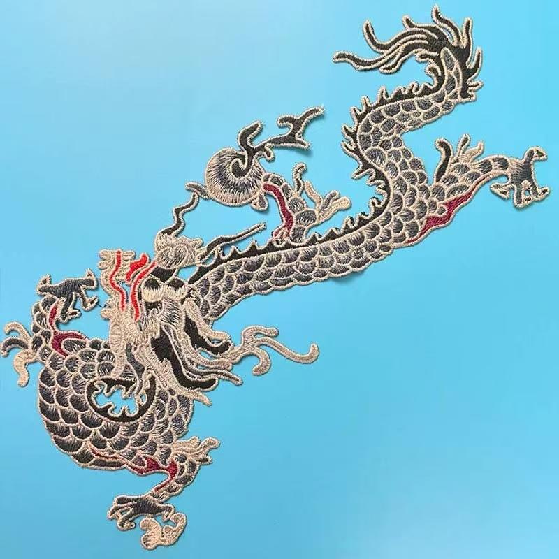 1Pc Blue Golden Chinese Style Large Dragon Sewing Embroidery Patches Clothing Applique Decoration Accessory
