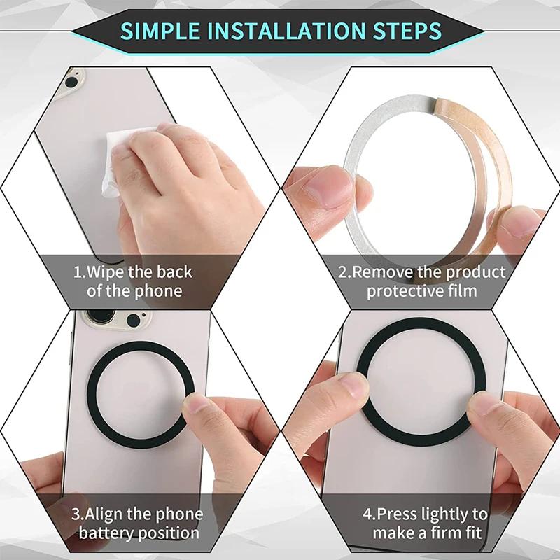 Magnetic Plate Ring For Magsafe Wireless Charger Iron Sheet Sticker Magnet Car Phone Holder For Apple iPhone 14 13 12 Xiaomi