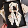 Luxury Floral Print Square Scarf Women Soft Satin Hairband Neckerchief Office Hijab Headband Foulard Bag Ribbons Gift
