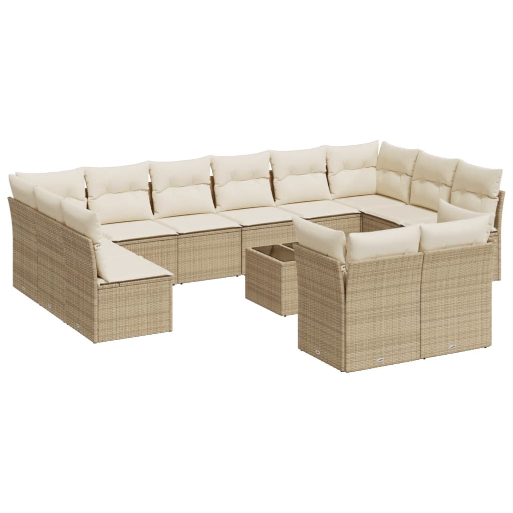 Vidaxl 13-Cz. Garden Furniture Set With Cushions, Beige, Poly Rattan