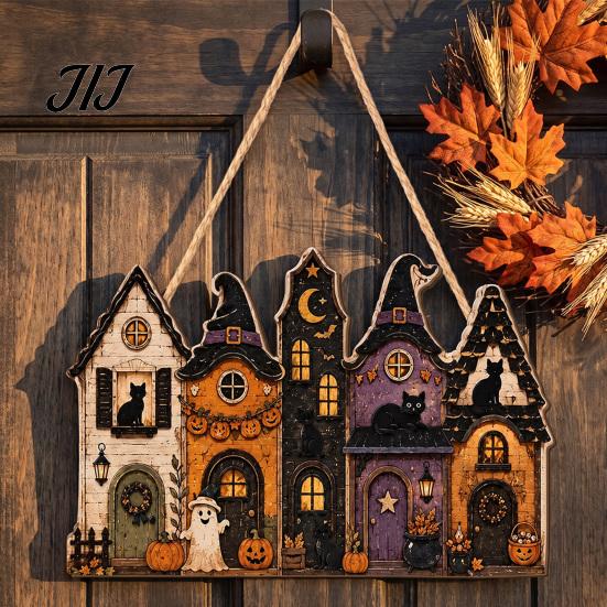 Decorative Wooden Pendant for Party Halloween House Hanging with Hemp Rope Wall Door Haunted Decoration Decoration, Castle Ornaments Pumpkin
